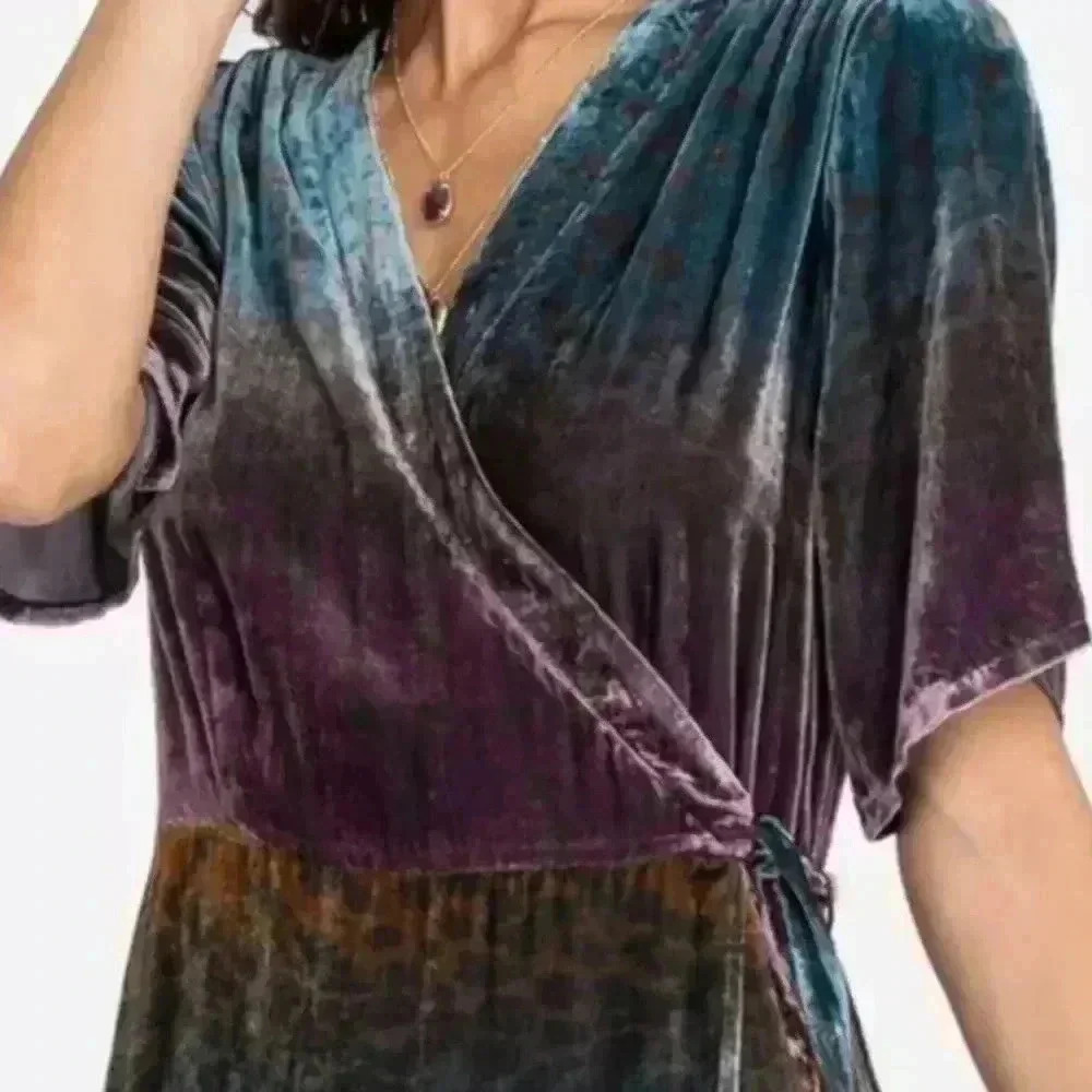 NWOT JOHNNY WAS Ombre Cheetah Print Velvet Midi Silk Wrap Dress Size XS - Picture 5 of 16